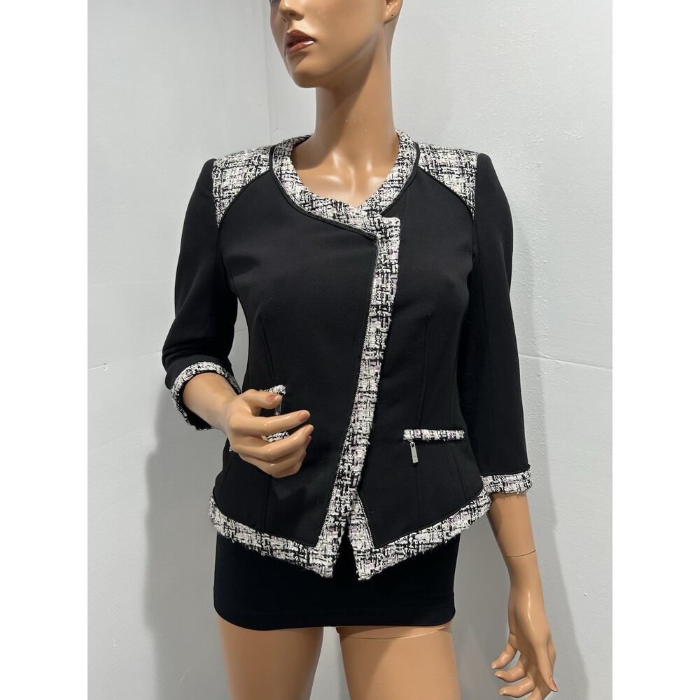 white house black market blazer size 4 Black With Tweed Trimming.